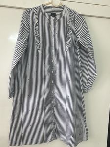 Bluish Grey Striped Dress For Girls(Allen Solly)
