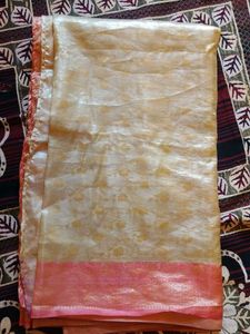 Banarsi Cream Saree with Pink Border