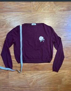 Plum Long Sleeve Top with Rose Detail
