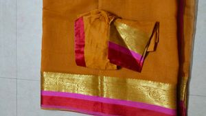 Orange Saree with Pink &amp; Gold Border