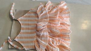 Orange &amp; White Striped Kurta Set