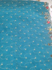 Elegant Teal Saree with Sequins &amp; Beads