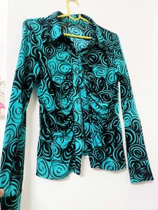 Turquoise &amp; Black Swirl Print Top