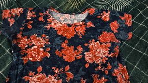 Blue Floral Print Short Sleeve Top