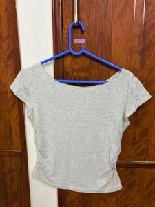 Savana Heather Grey Raw-Edge Boat Neck Baby Tee