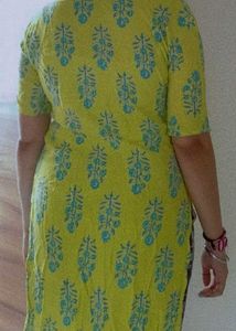 Yellow Printed Kurta with Sequins