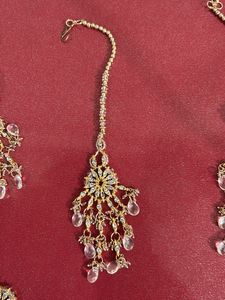 New Golden Set With Mang Tika Earrings