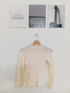 Cream Mesh Long Sleeve Top