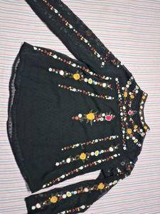 Embroidered Black Sheer Kurti / Top