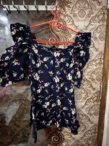 Navy Blue Floral Off-Shoulder Top