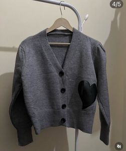 Grey Cardigan with Black Heart Detail