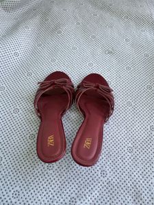 Zara Burgundy Heeled Sandals with Bow