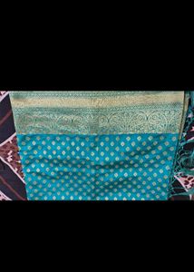 Elegant Teal Silk Saree with Gold Border