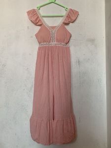 Pink Lace Trim Maxi Dress