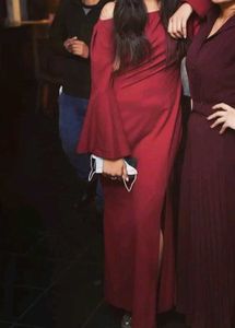 Shein Maroon Off Shoulder Side Slit Bodycon Dress