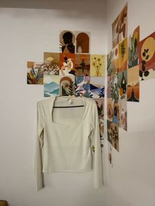 Cream Long Sleeve Square Neck Top