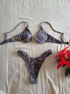 Stylish Marble Print Bikini Set with Wrap
