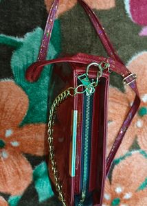 Red Baugette Shimmering Stylish Party Wear Sling Bags