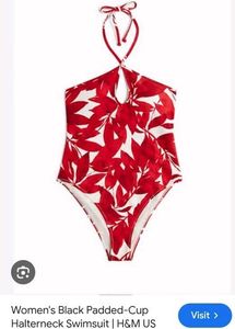 Stylish Red Floral Halterneck Swimsuit
