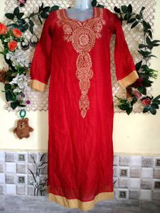 Elegant Red Embroidered Kurti