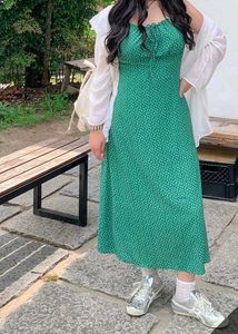 Emerald Green Summer Floral Midi Dress