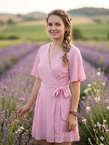 Pink Flutter Sleeve Wrap Dress