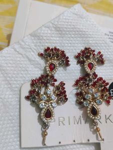 Elegant Red &amp; Gold Dangle Earrings
