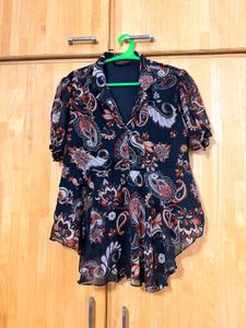 Stylish Black Paisley Print Top