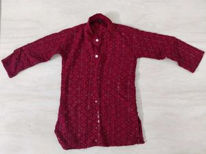 Maroon Embroidered Kurta