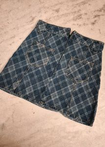 Denim Plaid Mini Skirt