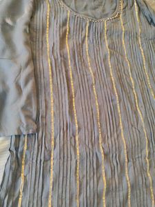Elegant Grey Kurta with Gold Embellishments