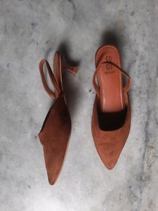 Brown Pointed Back Sling Heels