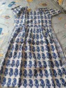 Blue and White Block Print Kurta Set