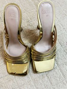 Zara Gold Strappy Heeled Sandals