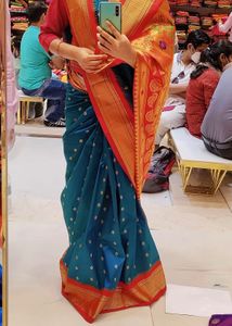 Beautiful Teal Saree with Red Border