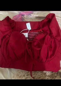 Chic Red Smocked Puff Sleeve Top