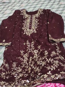 Embroidered Maroon Saree