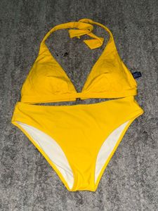 Yellow Halter Bikini Set with Buckle Closure