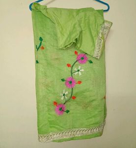 Vibrant Green Embroidered Saree
