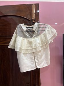 White Ruffled Organza Top
