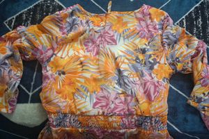Floral Print V-Neck Tie Front Dress