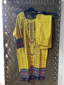 Yellow Printed Kurta Set with Pants