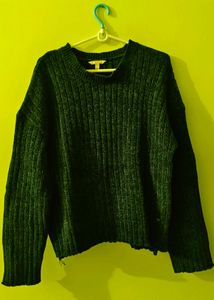 Dark Blue Ribbed Knit Sweater