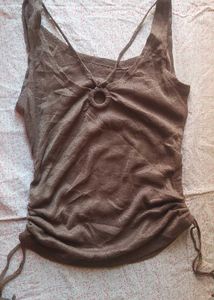 Stylish Brown Ring Detail Top