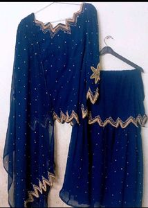 Stunning Navy Blue Kurta Set with Gold Embellishme