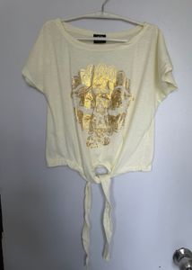 Gold Elephant Graphic Tie-Front Top