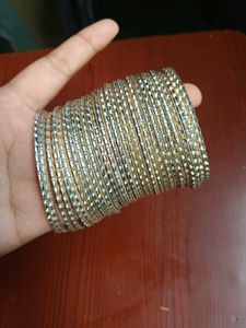 Silven And Golden Diomond Cut Metal Bangles