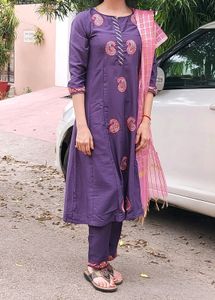 Embroidered Purple Kurta Set