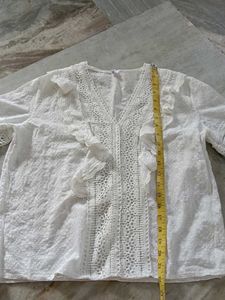 Boho White Lace Trim Blouse