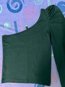 Dark Green One-Shoulder Crop Top